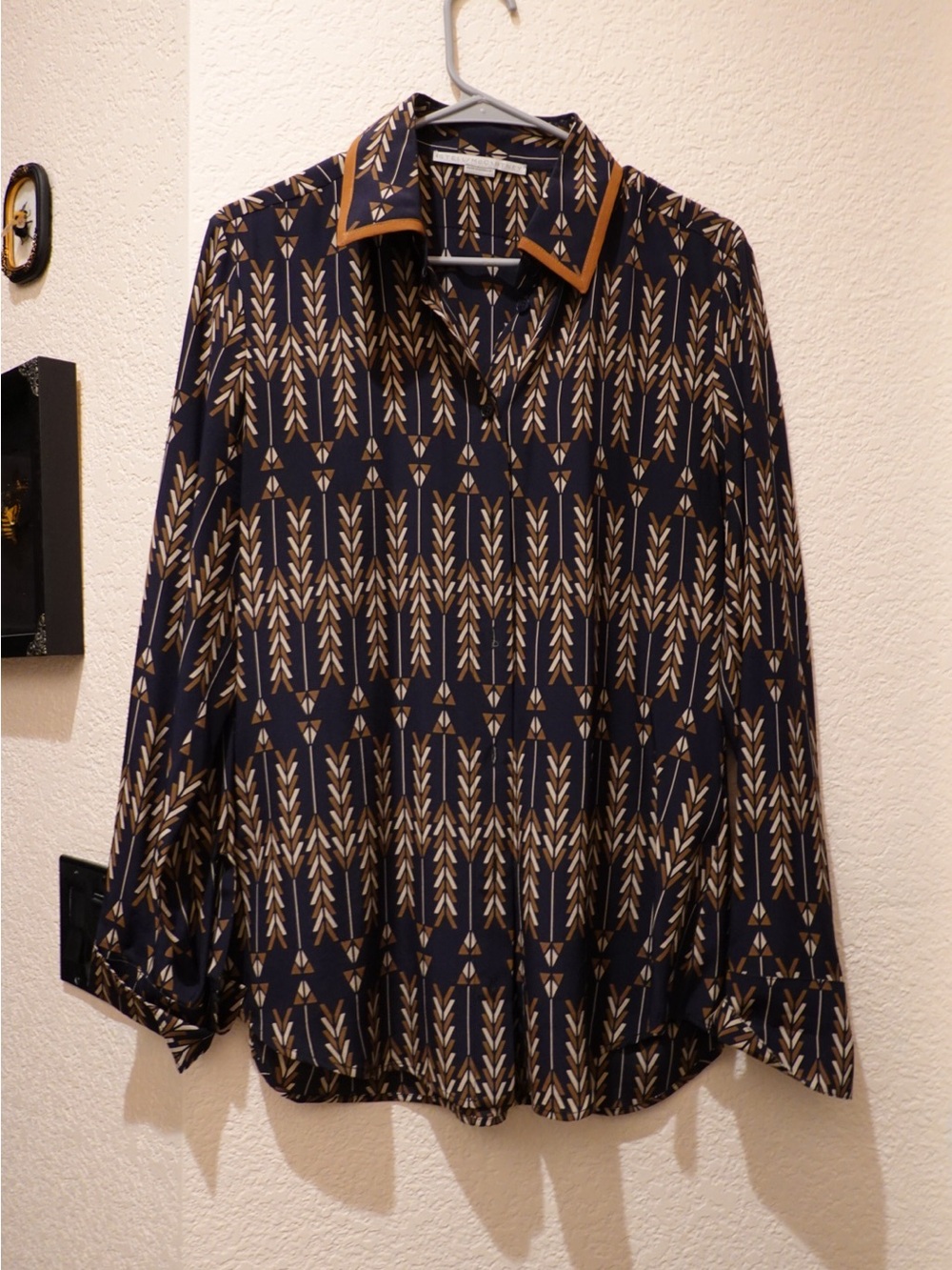 Stella McCartney Mid-Century Geometric Silk Button-Up Blouse (Fits US M)